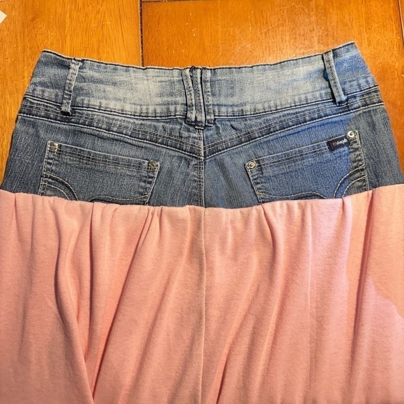 Pink skirt up cycle hand made denim rib knit eyelet size 9 - Picture 7 of 7